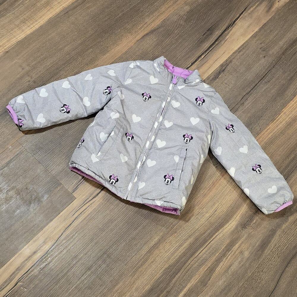 Baby Gap Toddler‎ Girls Minnie Mouse Reversible Puffer Jacket Coat Gray Purple 4